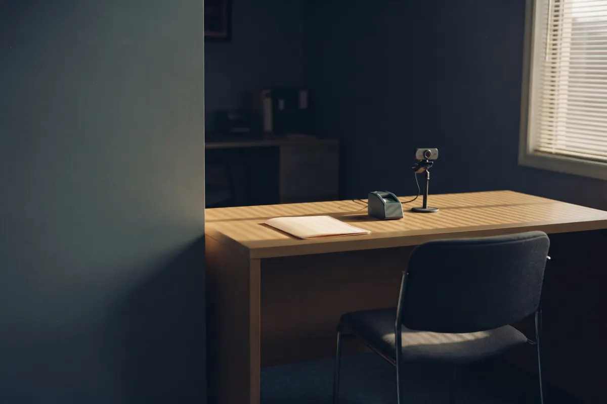 A civil registration desk with a fingerprint reader and camera.