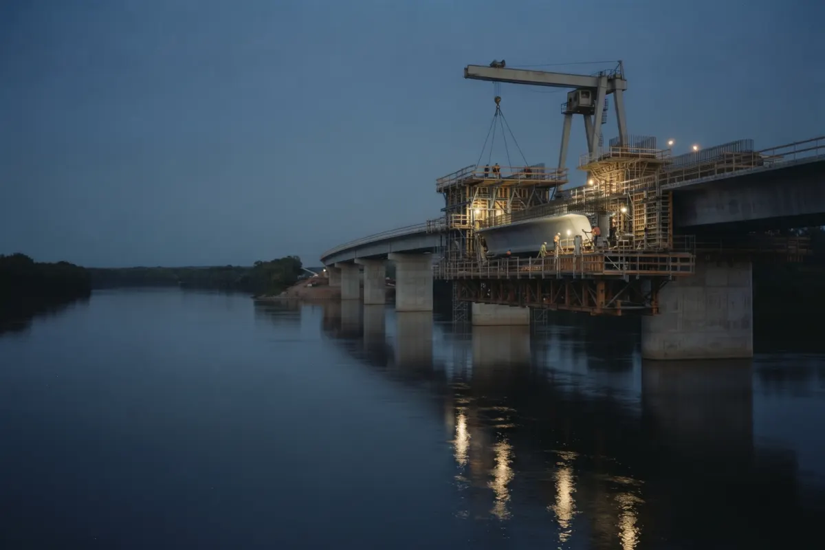 A river bridge under construction.